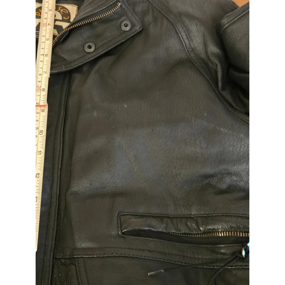 Phase 2 Mens Large Black Leather Field Jacket Multi Pocket Utility Coat Bomber
